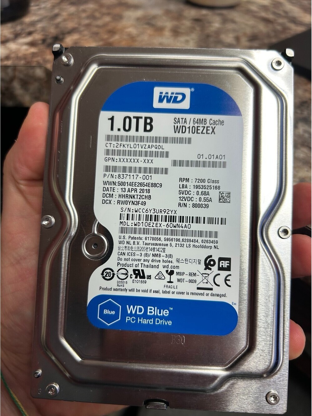 WD Blue WD10EZEX-60WN4A0 1TB 7200RPM SATA 3.5" HDD Tested Good SMART